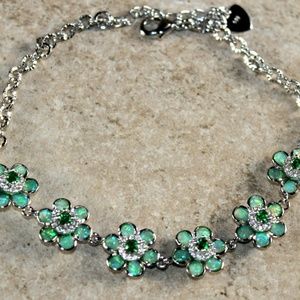 Green Fire Opal Silver Flower Bracelet